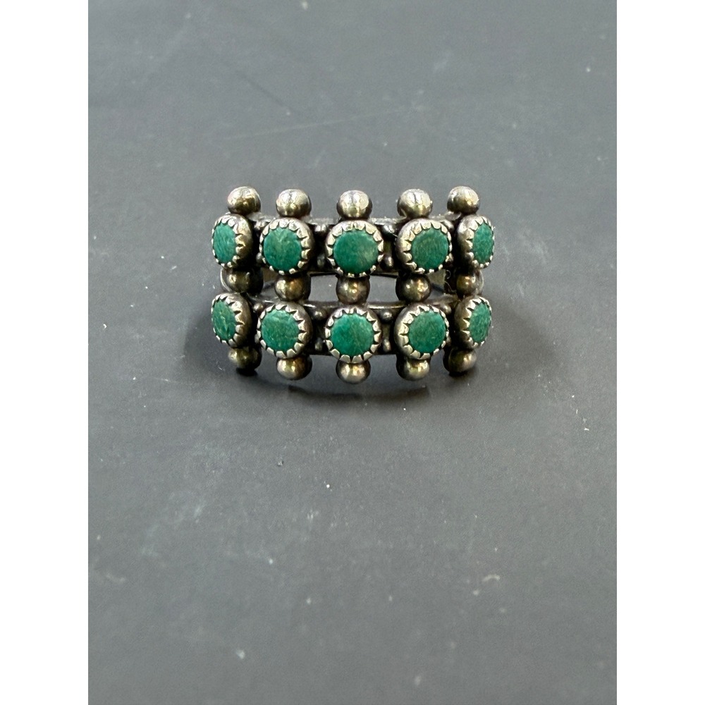 Vintage Sterling Silver Turquoise Snake Eye Double Row Ring Size 5